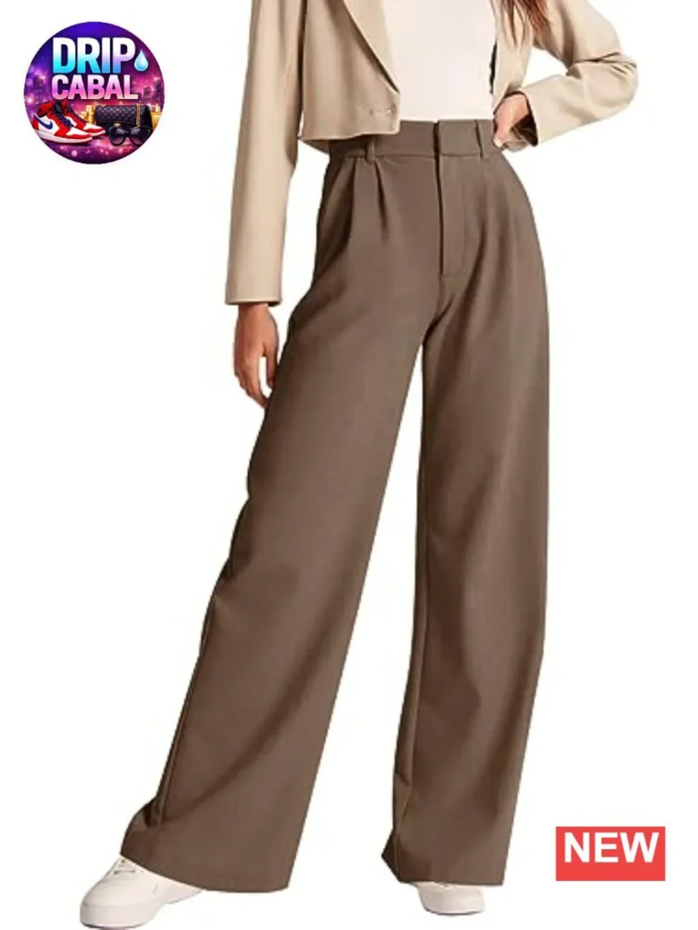 Women's Wide Leg Dress Trousers with Pockets Front Pleated High Waist Business